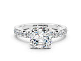 White gold Cushion Cut Moissanite Solitaire Pavé Engagement Ring with Round Band and Prong Setting_84