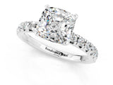 White gold Cushion Cut Moissanite Solitaire Pavé Engagement Ring with Round Band and Prong Setting_85