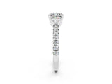 White gold Cushion Cut Moissanite Solitaire Pavé Engagement Ring with Round Band and Prong Setting_86