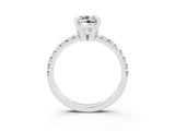 White gold Cushion Cut Moissanite Solitaire Pavé Engagement Ring with Round Band and Prong Setting_87