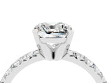 White gold Cushion Cut Moissanite Solitaire Pavé Engagement Ring with Round Band and Prong Setting_88