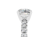White gold Cushion Cut Moissanite Solitaire Pavé Engagement Ring with Round Band and Prong Setting_89