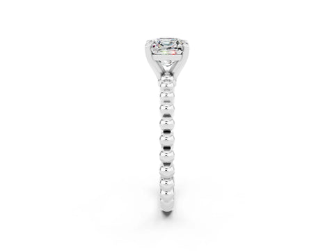 White gold Cushion Cut Moissanite Solitaire Ring with Beaded Band and Prong Setting_32