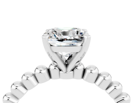 White gold Cushion Cut Moissanite Solitaire Ring with Beaded Band and Prong Setting_36