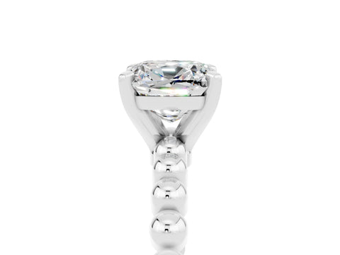 White gold Cushion Cut Moissanite Solitaire Ring with Beaded Band and Prong Setting_47