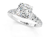 White gold Cushion Cut Moissanite Solitaire Ring with Cathedral Setting and Pavé Band_1