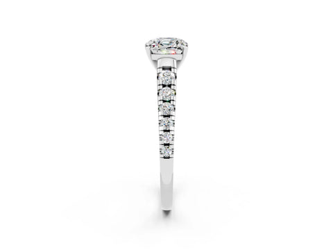 White gold Cushion Cut Moissanite Solitaire Ring with Cathedral Setting and Pavé Band_2