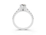 White gold Cushion Cut Moissanite Solitaire Ring with Cathedral Setting and Pavé Band_3