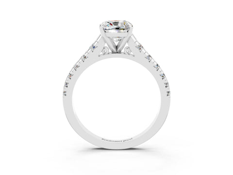 White gold Cushion Cut Moissanite Solitaire Ring with Cathedral Setting and Pavé Band_3