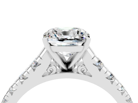 White gold Cushion Cut Moissanite Solitaire Ring with Cathedral Setting and Pavé Band_4
