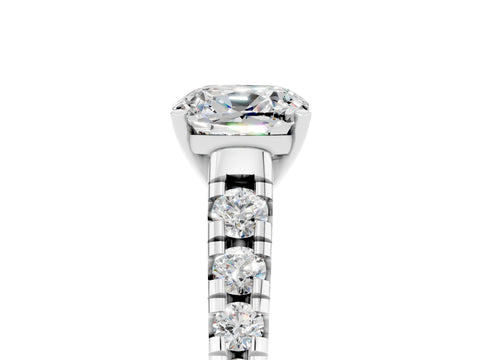 White gold Cushion Cut Moissanite Solitaire Ring with Cathedral Setting and Pavé Band_5