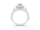 White gold Cushion Cut Moissanite Solitaire Ring with Filigree Band and Four-Prong Setting_27