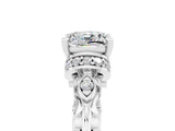 White gold Cushion Cut Moissanite Solitaire Ring with Filigree Band and Four-Prong Setting_29