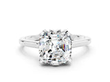 White gold Cushion Cut Moissanite Solitaire Ring with Flower Prong Setting and Classic Band_12