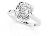White gold Cushion Cut Moissanite Solitaire Ring with Flower Prong Setting and Classic Band_13