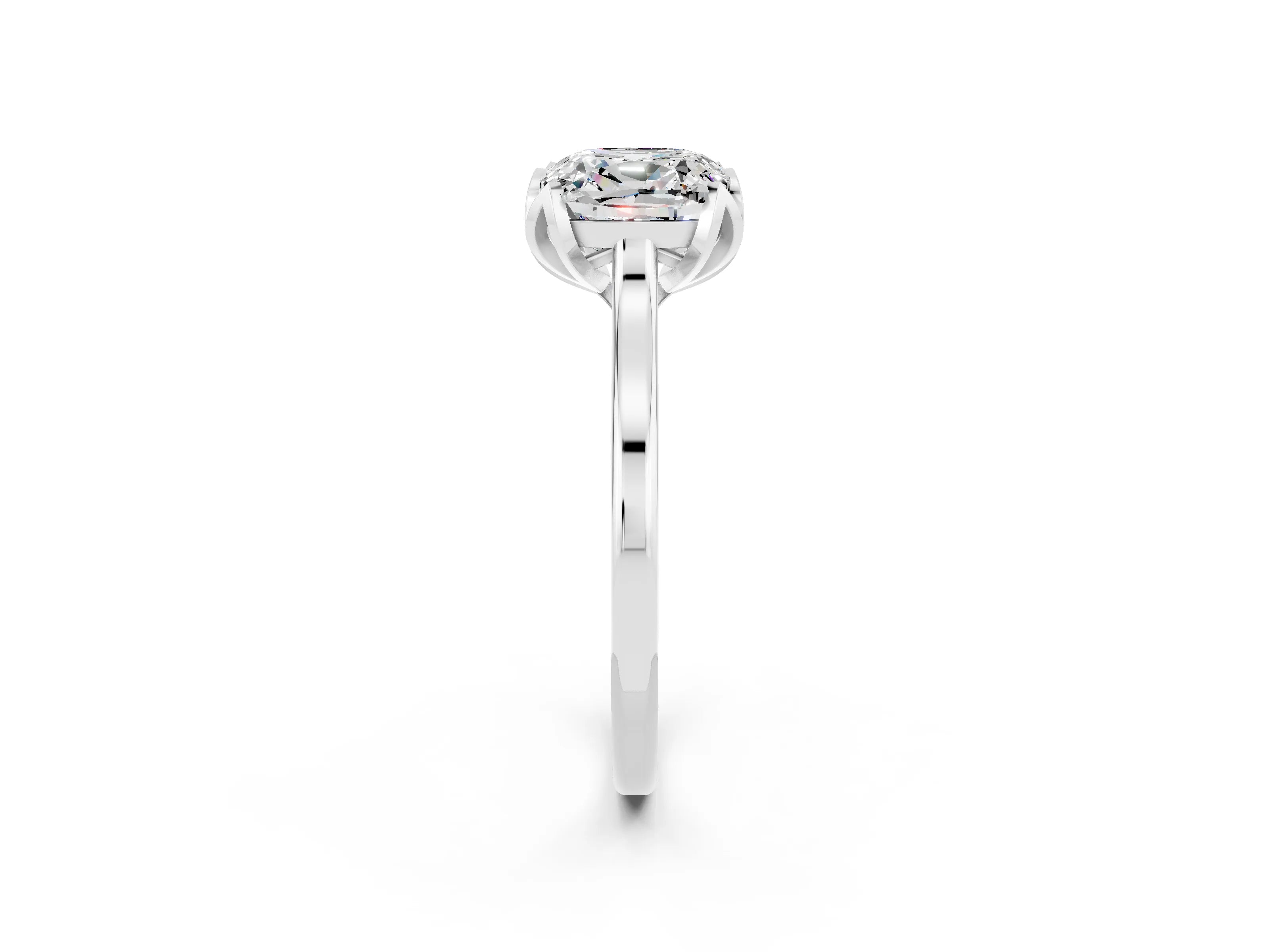 White gold Cushion Cut Moissanite Solitaire Ring with Flower Prong Setting and Classic Band_14