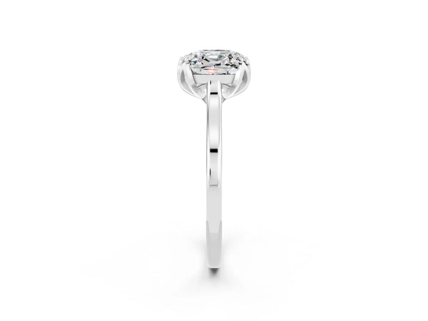 White gold Cushion Cut Moissanite Solitaire Ring with Flower Prong Setting and Classic Band