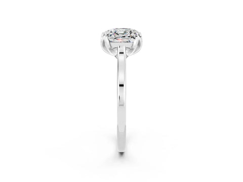 White gold Cushion Cut Moissanite Solitaire Ring with Flower Prong Setting and Classic Band_14