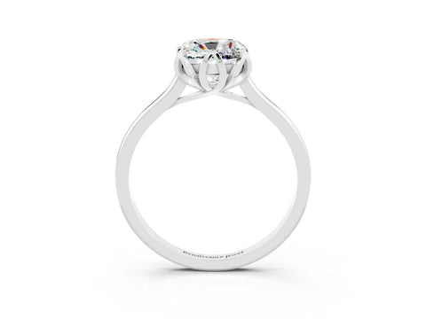 White gold Cushion Cut Moissanite Solitaire Ring with Flower Prong Setting and Classic Band_15