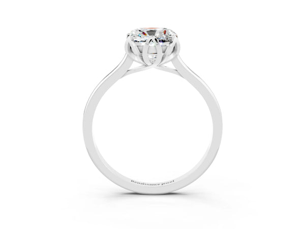 White gold Cushion Cut Moissanite Solitaire Ring with Flower Prong Setting and Classic Band