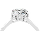 White gold Cushion Cut Moissanite Solitaire Ring with Flower Prong Setting and Classic Band_16
