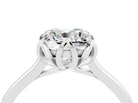 White gold Cushion Cut Moissanite Solitaire Ring with Flower Prong Setting and Classic Band_16