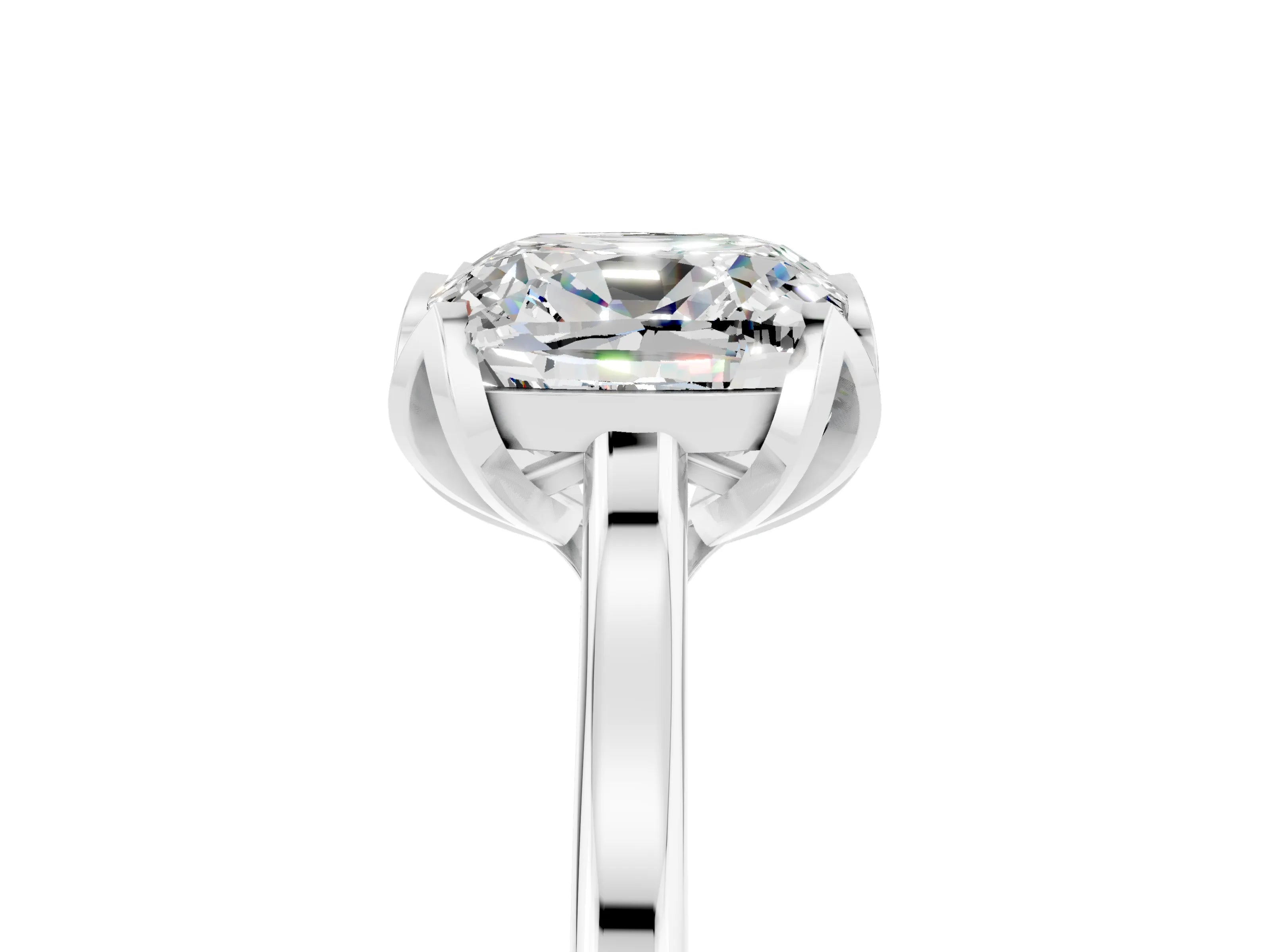 White gold Cushion Cut Moissanite Solitaire Ring with Flower Prong Setting and Classic Band_17
