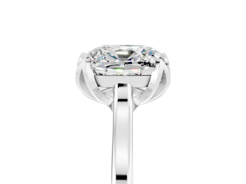 White gold Cushion Cut Moissanite Solitaire Ring with Flower Prong Setting and Classic Band_17