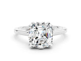 White gold Cushion Cut Moissanite Solitaire Ring with Flower Prong Setting and Classic Band_36