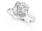 White gold Cushion Cut Moissanite Solitaire Ring with Flower Prong Setting and Classic Band_37