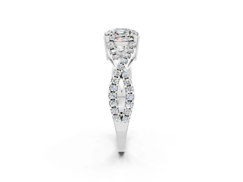 White gold Cushion Cut Moissanite Solitaire Ring with Four-Prong Setting and Twisted Pavé Band_2