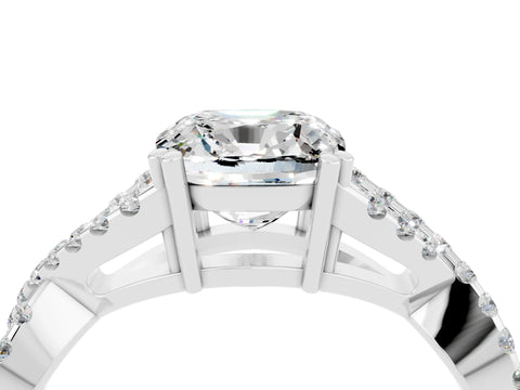 White gold Cushion Cut Moissanite Solitaire Ring with Four-Prong Setting and Twisted Pavé Band_4
