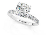 White gold Cushion Cut Moissanite Solitaire Ring with Pavé Accents and Four-Prong Setting_1