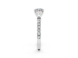 White gold Cushion Cut Moissanite Solitaire Ring with Pavé Accents and Four-Prong Setting_2