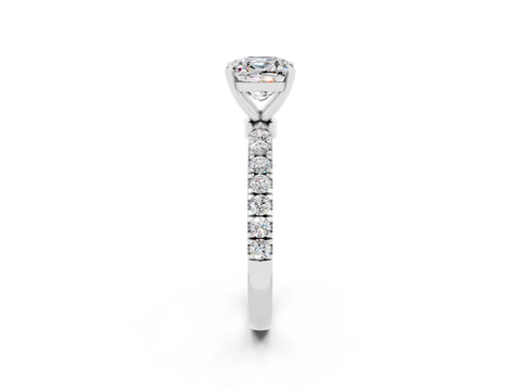 White gold Cushion Cut Moissanite Solitaire Ring with Pavé Accents and Four-Prong Setting_2
