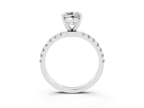 White gold Cushion Cut Moissanite Solitaire Ring with Pavé Accents and Four-Prong Setting_3