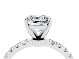 White gold Cushion Cut Moissanite Solitaire Ring with Pavé Accents and Four-Prong Setting_4