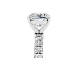 White gold Cushion Cut Moissanite Solitaire Ring with Pavé Accents and Four-Prong Setting_5