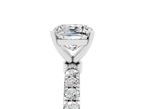 White gold Cushion Cut Moissanite Solitaire Ring with Pavé Accents and Four-Prong Setting_5