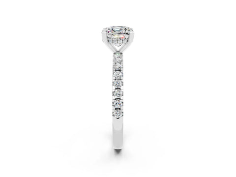 White gold Cushion Cut Moissanite Solitaire Ring with Pavé Band and Four-Prong Setting_26