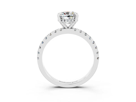 White gold Cushion Cut Moissanite Solitaire Ring with Pavé Band and Four-Prong Setting_27