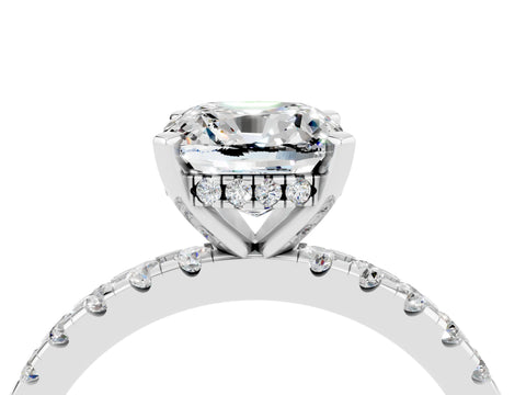 White gold Cushion Cut Moissanite Solitaire Ring with Pavé Band and Four-Prong Setting_28