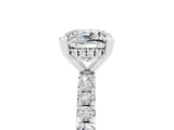 White gold Cushion Cut Moissanite Solitaire Ring with Pavé Band and Four-Prong Setting_29