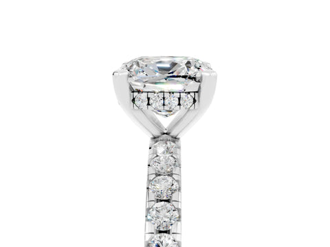 White gold Cushion Cut Moissanite Solitaire Ring with Pavé Band and Four-Prong Setting_29