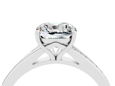 White gold Cushion Cut Moissanite Solitaire Ring with Pavé Band and Prong Setting_4