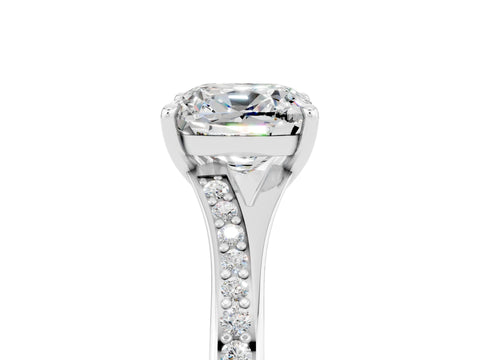White gold Cushion Cut Moissanite Solitaire Ring with Pavé Band and Prong Setting_5