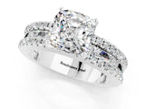 White gold Cushion Cut Moissanite Solitaire Ring with Pavé and Channel Set Band_1