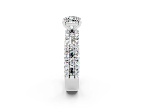 White gold Cushion Cut Moissanite Solitaire Ring with Pavé and Channel Set Band_2