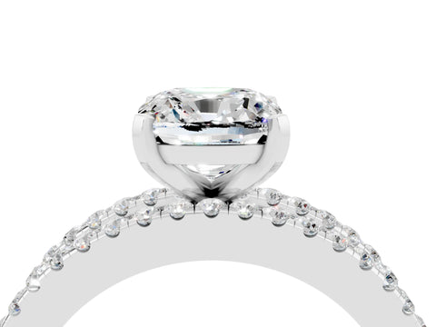 White gold Cushion Cut Moissanite Solitaire Ring with Pavé and Channel Set Band_4