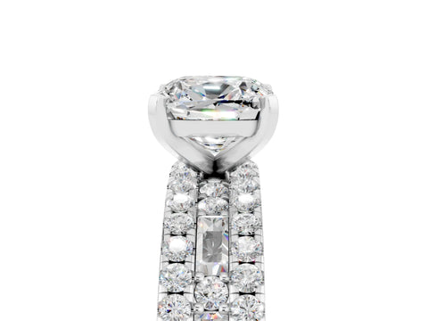 White gold Cushion Cut Moissanite Solitaire Ring with Pavé and Channel Set Band_5